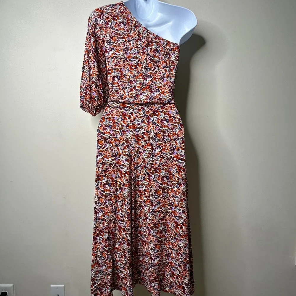 American Eagle Multicolor Floral One Shoulder Belted Midi Dress XS - Picture 7 of 10